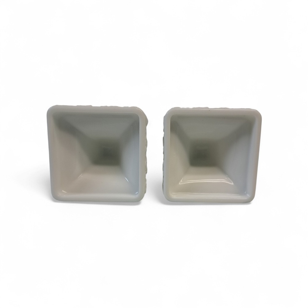 Milk Glass Candle Holders Grapevine Hobnail Square - Picture 4 of 6
